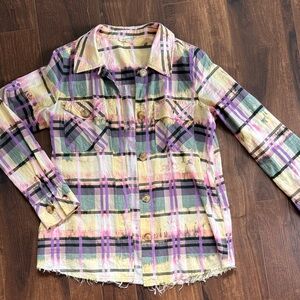 Mystree Plaid Shirt in Pink and Yellow. Flannel
